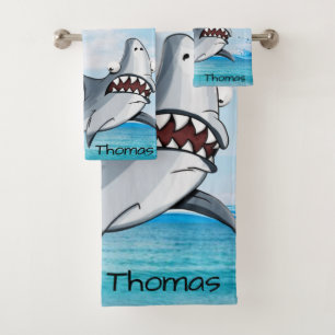 Shark Blue Ocean Bathroom Towel Sets