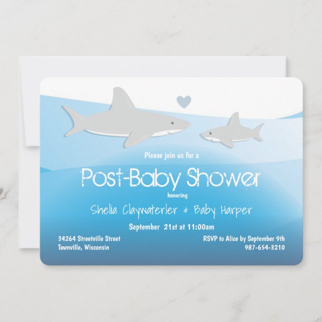 Shark Blue Ocean Post Baby Shower Invitation (Front)