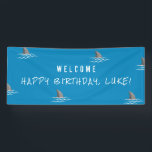 Shark Blue Underwater Kids Birthday Party Banner<br><div class="desc">This fun kids birthday party banner features a frenzy of sharks swimming with a bold blue background and casual,  distressed fonts. It's a great choice for a boys birthday party. See the collection below for more coordinating items! 

Also,  the background colour can be customised by clicking "customise further".</div>