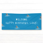Shark Blue Underwater Kids Birthday Party Banner<br><div class="desc">This fun kids birthday party banner features a frenzy of sharks swimming with a bold blue background and casual,  distressed fonts. It's a great choice for a boys birthday party. See the collection below for more coordinating items! 

Also,  the background colour can be customised by clicking "customise further".</div>
