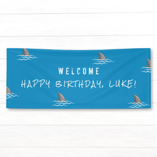Shark Blue Underwater Kids Birthday Party Banner
