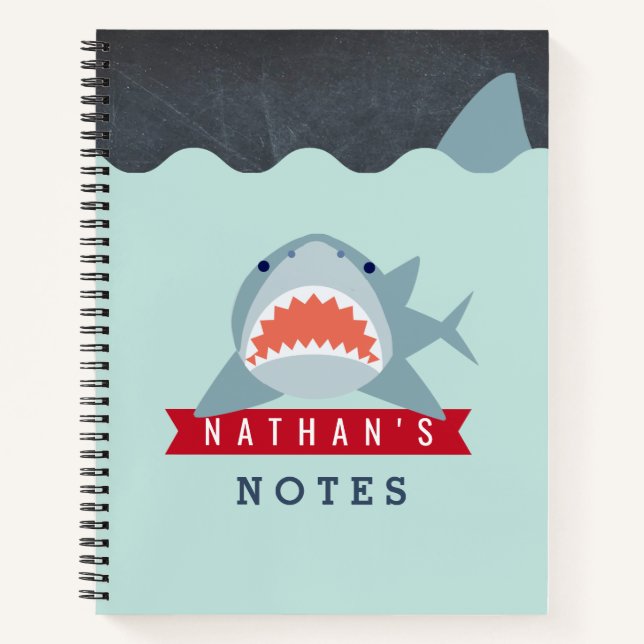 Shark Boy Navy Blue Under the Water Notebook (Front)