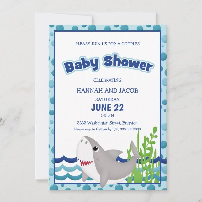 Shark Boy's Blue Couple's Baby Shower Invitation (Front)