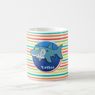 Shark; Bright Rainbow Stripes Coffee Mug