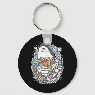 Shark Cartoon Outfit School Key Ring