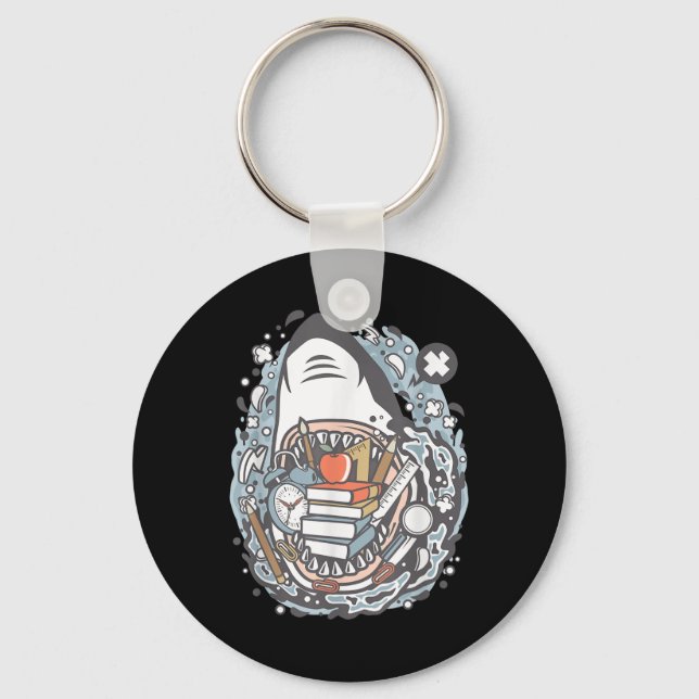 Shark Cartoon Outfit School  Key Ring (Front)