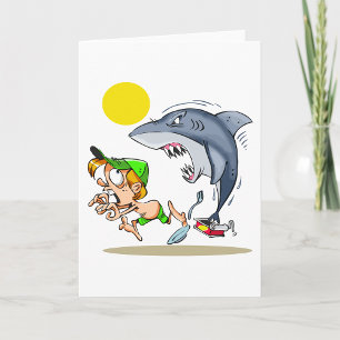 Shark Chasing A Boy Greeting Cards