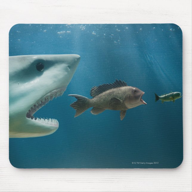 Shark chasing sea bass chasing juvenile mouse pad (Front)