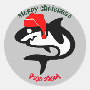 shark christmas family, customise personalised  classic round sticker