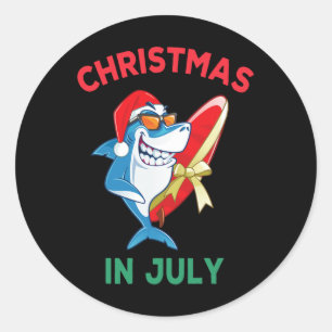 Shark Christmas In July Summer Vacation Beach Men Classic Round Sticker
