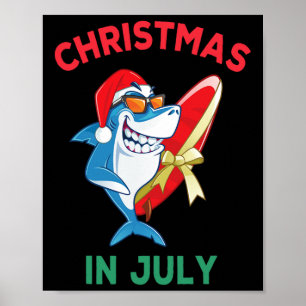 Shark Christmas In July Summer Vacation Beach Men Poster