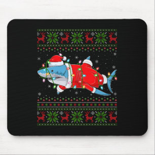 Shark Christmas Lights Santa Costume Ugly Xmas Swe Mouse Pad