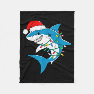 Shark Christmas Lights Santa Hat Xmas Pajama Boys Fleece Blanket