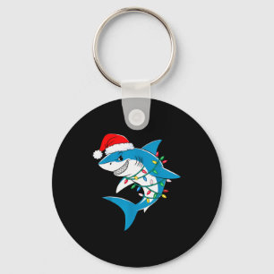Shark Christmas Lights Santa Hat Xmas Pajama Boys Key Ring