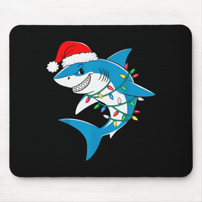 Shark Christmas Lights Santa Hat Xmas Pajama Boys  Mouse Pad (Front)