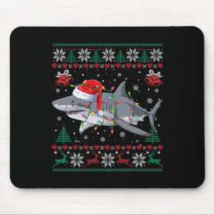 Shark Christmas Pajama With Santa Sea Animal Lover Mouse Pad