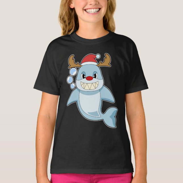 Shark Christmas Reindeer T-Shirt (Front)