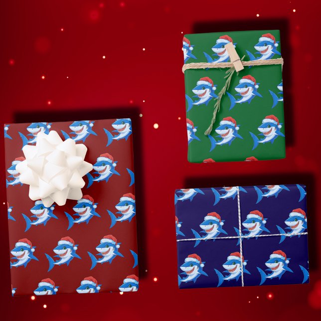 Shark Christmas Santa Hat Gift Wrapping Paper Sheet (Creator Uploaded)