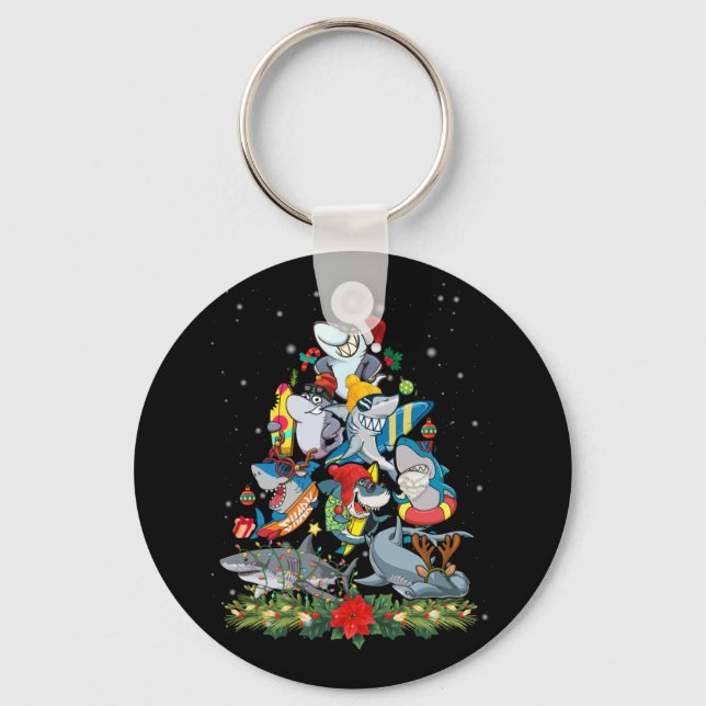 Shark Christmas Tree Ornament Shark Lovers Key Ring (Front)