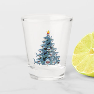 Shark Christmas Tree Santa Hat Christmas Lights Shot Glass