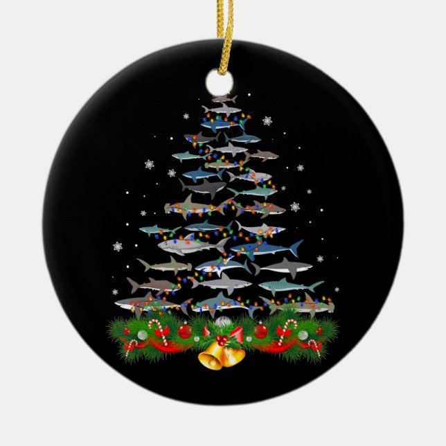 Shark Christmas Tree Shark Lovers Gifts Ceramic Tree Decoration (Front)