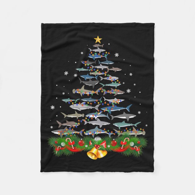 Shark Christmas Tree Shark Lovers Gifts Fleece Blanket (Front)