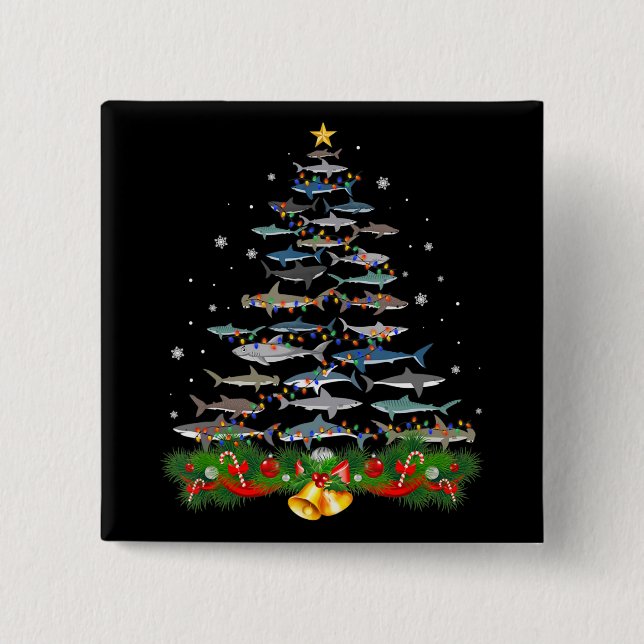Shark Christmas Tree Shark Lovers Gifts Men Women 15 Cm Square Badge (Front)