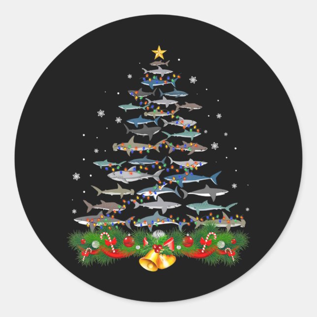 Shark Christmas Tree Shark Lovers Gifts Men Women Classic Round Sticker (Front)