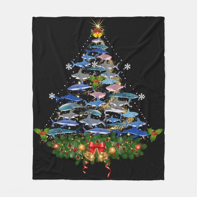 Shark Christmas Tree Shark Lovers Gifts Men Women Fleece Blanket (Front)