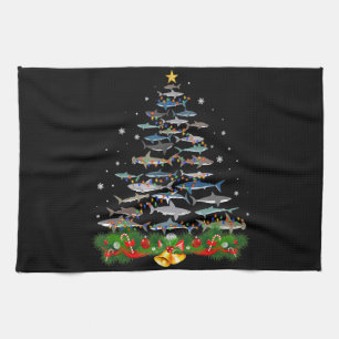 Shark Christmas Tree Shark Lovers Gifts Tea Towel