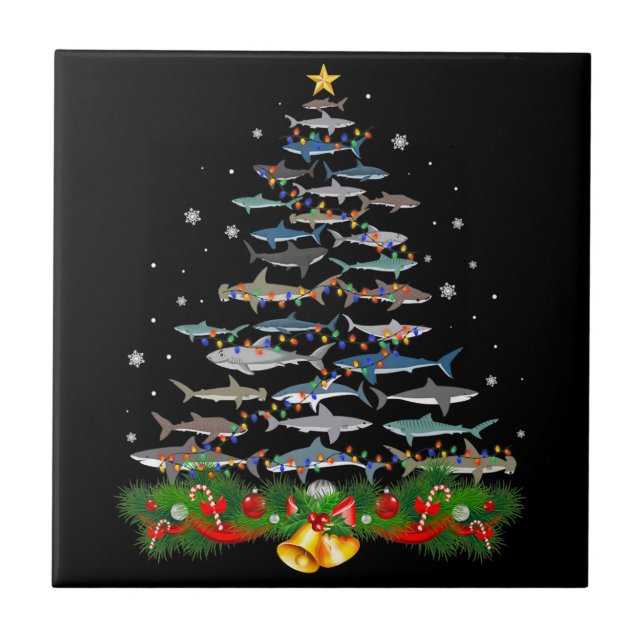Shark Christmas Tree Shark Lovers Gifts Tile (Front)