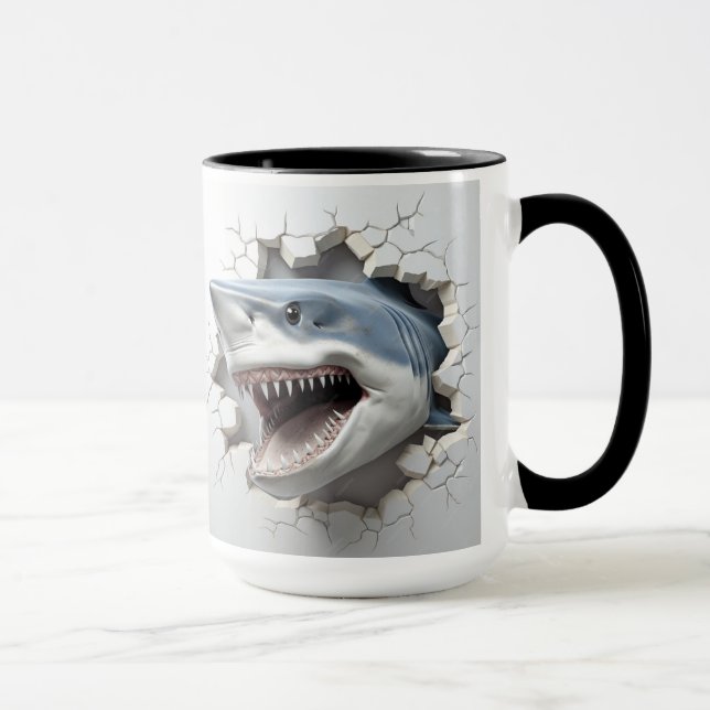 Shark coming out of a cracked wall mug (Right)