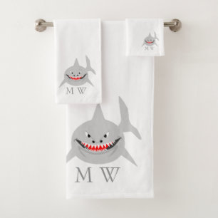 Shark Design Monogrammed Bath Towel Set