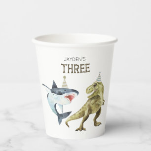 Shark & Dino 3rd Birthday, Shark Dinosaur Party  Paper Cups