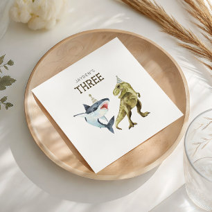 Shark & Dino 3rd Birthday, T-rex Shark Party  Napkin