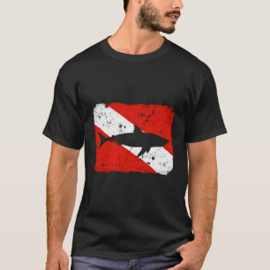 Shark Dive Flag Distressed Divers T-Shirt