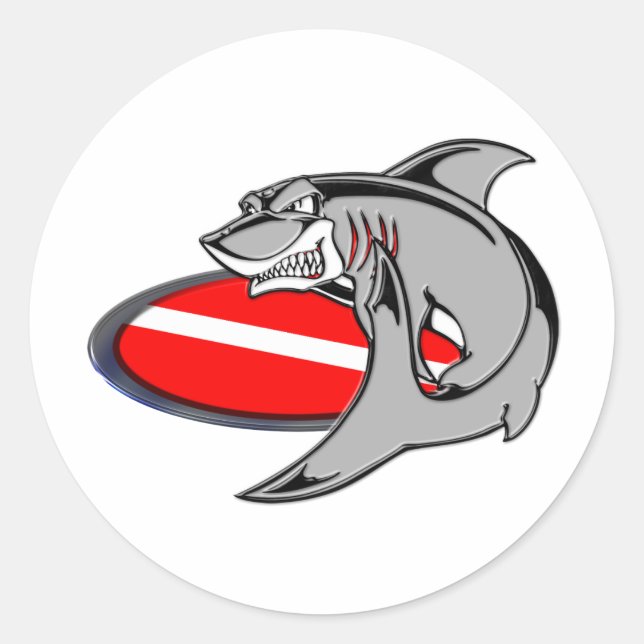 SHARK DIVER CLASSIC ROUND STICKER (Front)