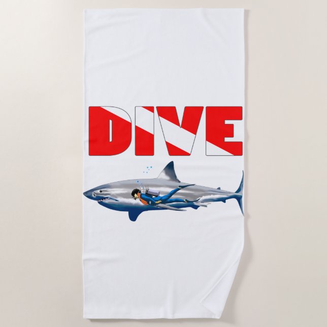 Shark Diving Beach Towel (Front)
