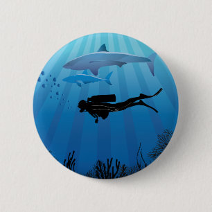 Shark Diving Scuba Diver 6 Cm Round Badge