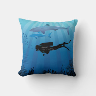 Shark Diving Scuba Diver Cushion