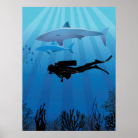 Shark Diving Scuba Diver