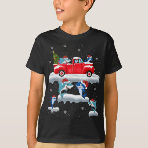 Shark Driving Christmas Tree Red Truck Shark Chris T-Shirt