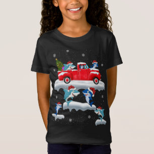 Shark Driving Christmas Tree Red Truck Shark Chris T-Shirt