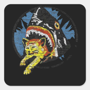 Shark Eating A Cat Funny Shark Gifts Square Sticker