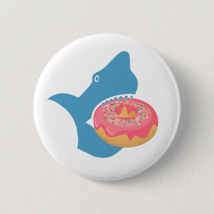 Shark eating a doughnut 6 cm round badge