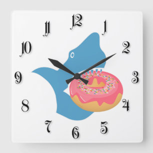 Shark eating a doughnut square wall clock