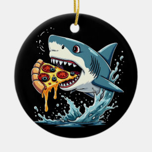 Shark Eating Pizza Funny Pizza Lover  Ceramic Tree Decoration