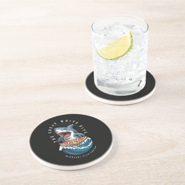 Shark Eating Pizza | The Great White Bite Jawsome  Coaster (Side)