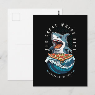 Shark Eating Pizza The Great White Bite Jawsome Postcard