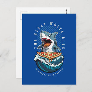 Shark Eating Pizza   The Great White Bite Jawsome  Postcard